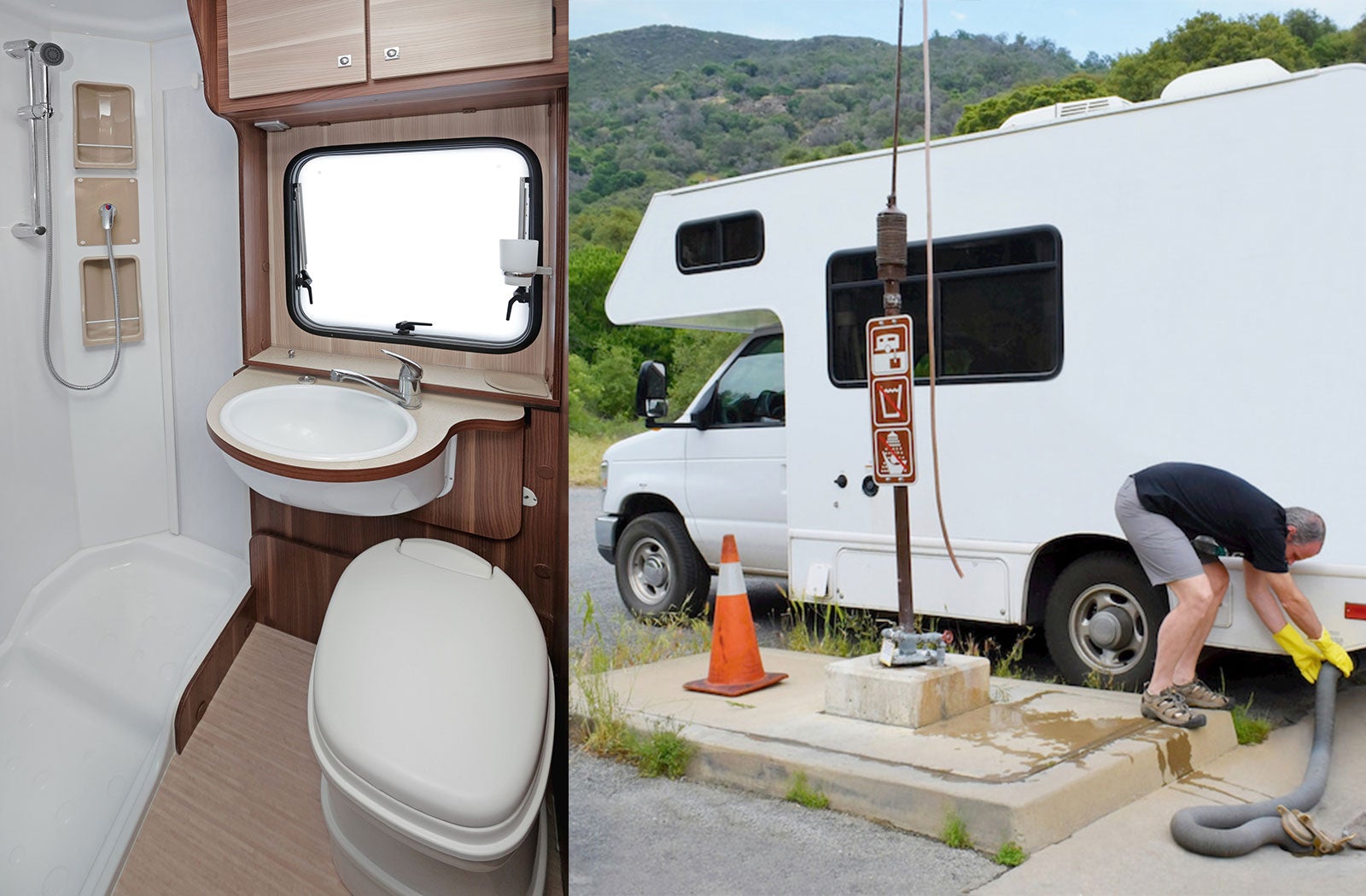 Portable RV/camper toilet and holding tank setup in Central, South Carolina