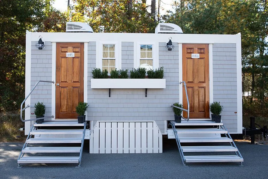 Wedding restroom units discretely staged at a venue in Central, South Carolina